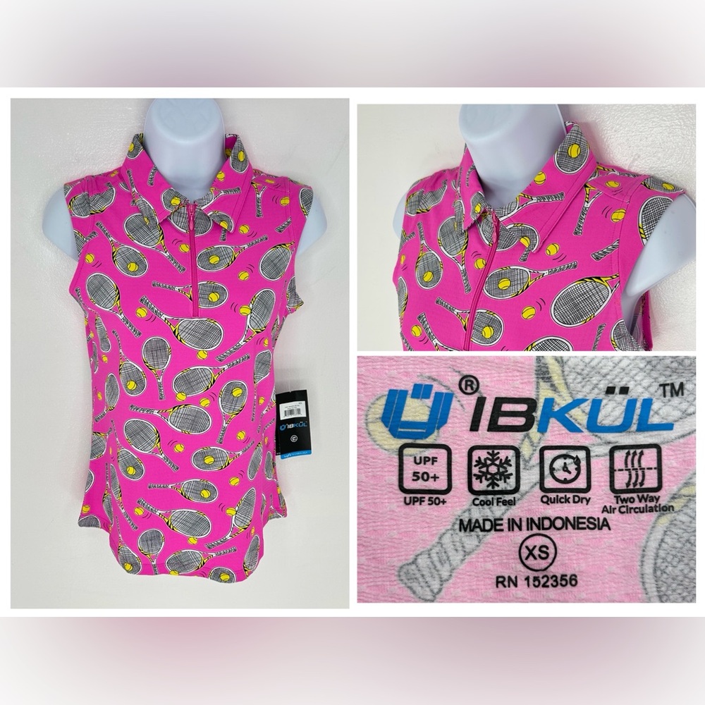 IBKUL NWT Venus Tennis Top Zip‎ Polo Shirt Size XS Tennis Rackets UPF Golf